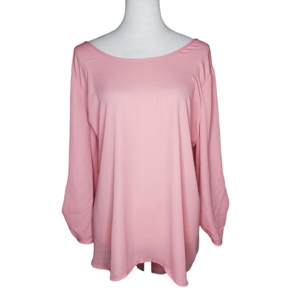 🦋La Vie 89 Plus Size Soft Pink & Black Bow Embellished Ladder Back Tunic - Picture 2 of 6